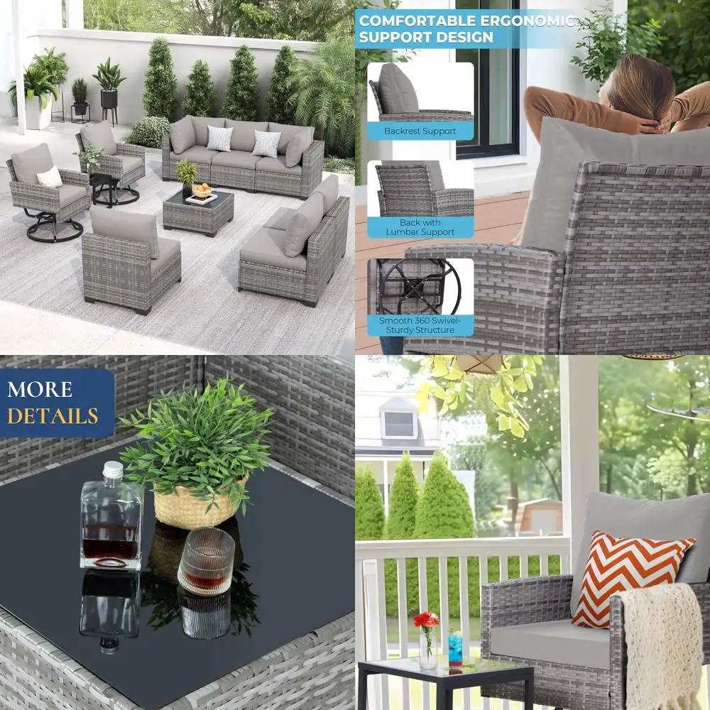 

10-Piece Outdoor Wicker Sectional Patio Furniture Set with Swivel Chairs and Coffee Table