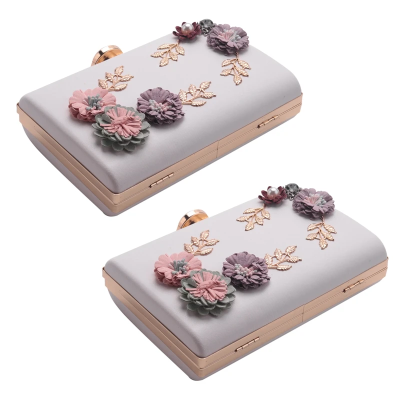 

NEW-2X Fashion Women Leather Evening Bag Dinner Party Lady Wedding Flower Clutch Purse(White)