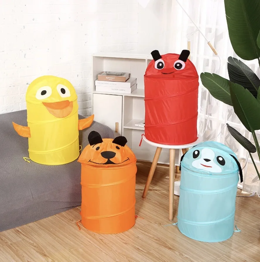 Cartoon Cute Animal Storage Bucket Folding Cylinder Laundry Basket Toy Box Organizer Storage Bag