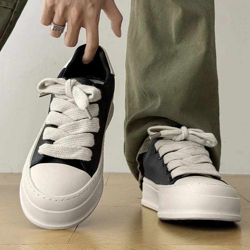 

Low-top Thick-soled Board Casual Color-blocking Soft-soled Flat-heeled Round-toed Lace-up Large-sized Men's Vulcanized Shoes