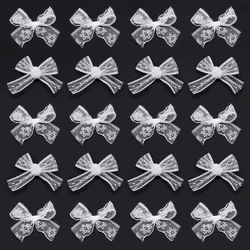 20pcs 4x5.5cm Hollow Lace Polyester Bow White Fabric Bows For DIY Headwear Garment Accessories Party Wedding Decoration Material
