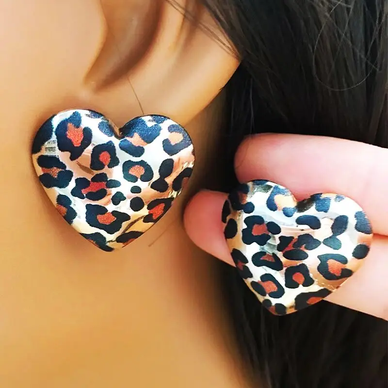 New Fashion Geometric Metal Earrings for Women Party Leopard Print Hip-hop Gold Color Female Trendy Earring Jewelry