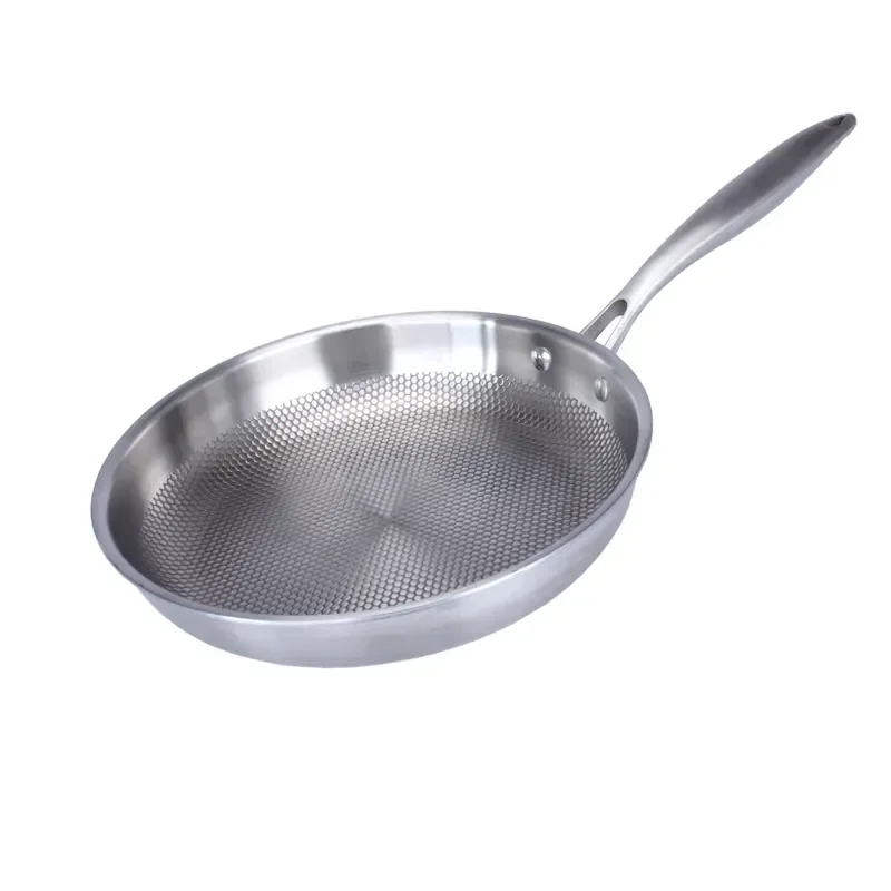 

28/30cm Frying Pan 304 Stainless Steel Skillet Non-stick Pan NO-coating Eggs Steak Frying Pot Use Gas and Induction Stove