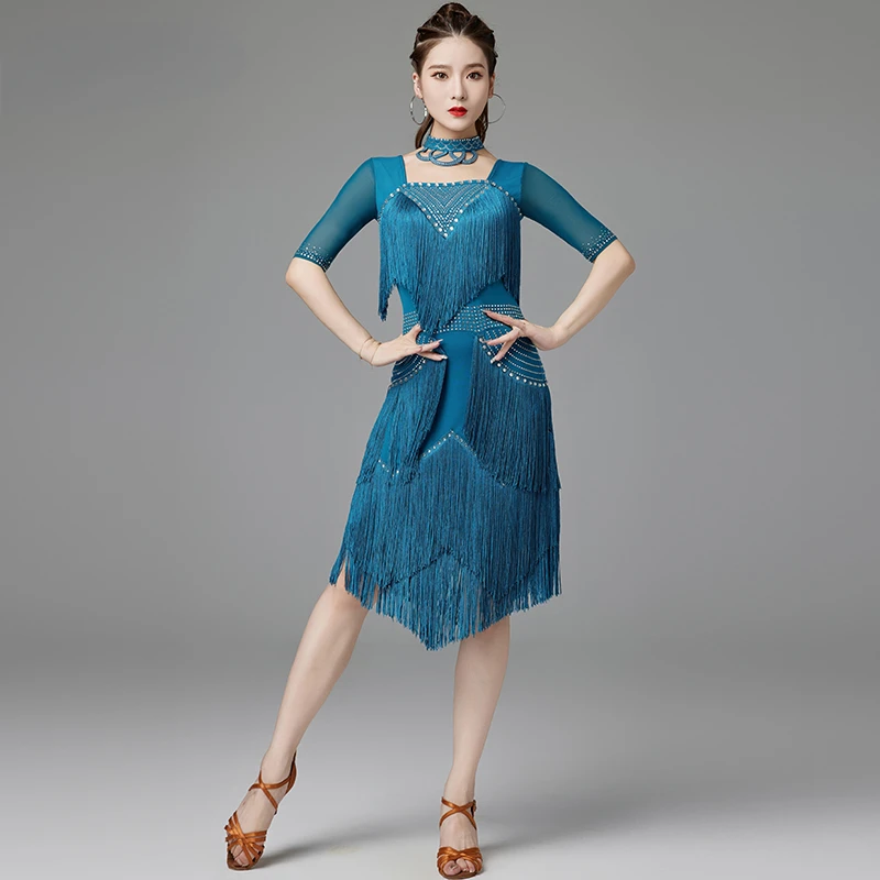 

Cha Cha Rumba Samba Tango Latin Dance Dress Women Competition Performance Clothing Dancing Tassel Dress Dance Clothes Women