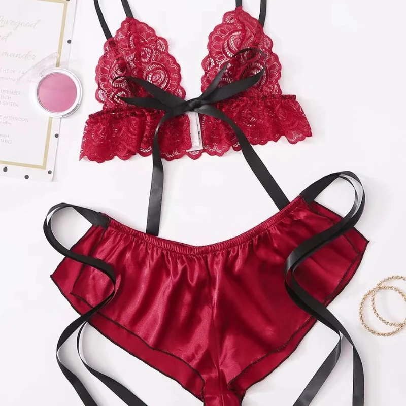 여성용 파자마 대형 사이즈 홈웨어 레이스 브라 세트 성인용품 코스튬 섹시 나이트가운 여성복 상의