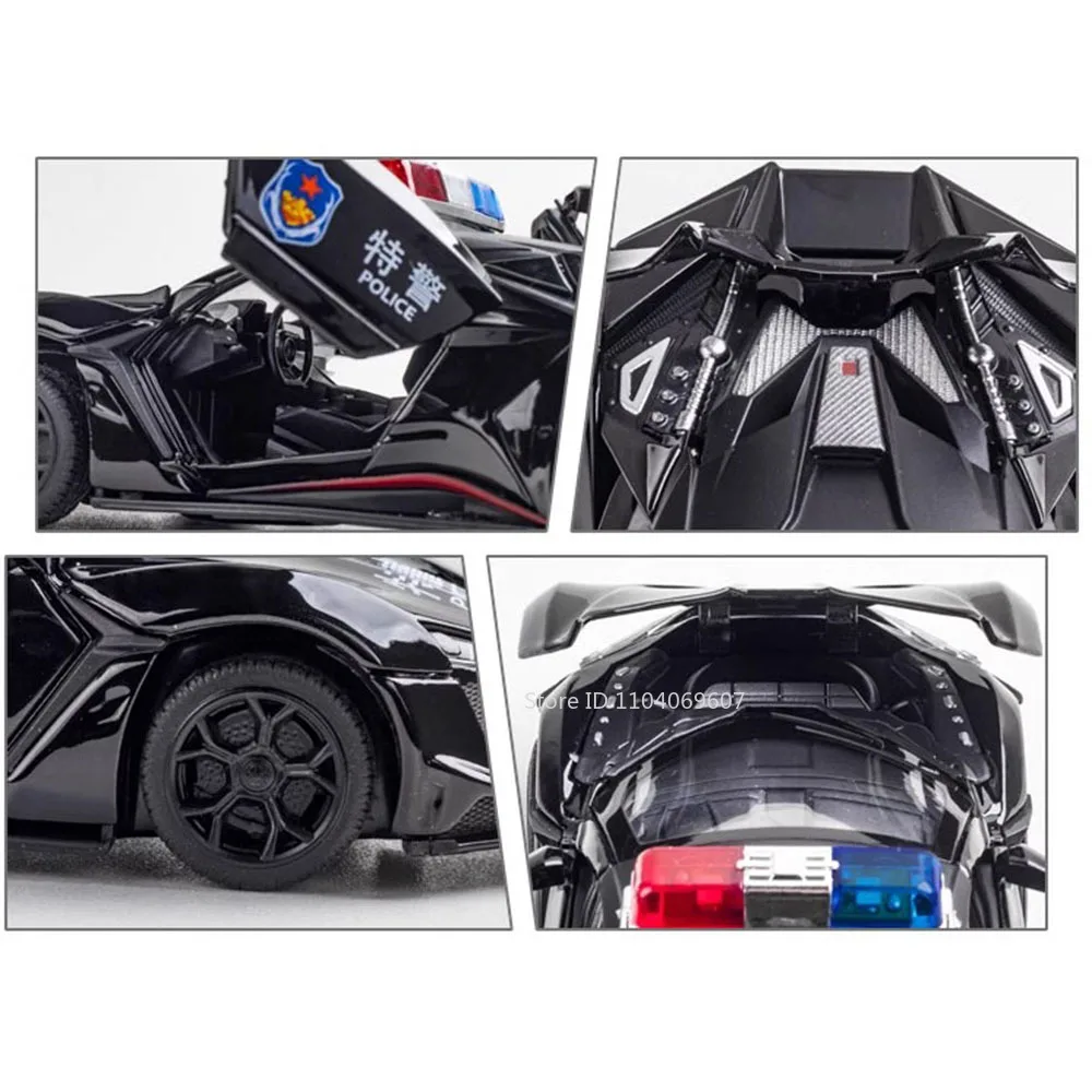 1:32 Lykan Hypersport Model Toy Cars Alloy Diecast Police Car Sound Light Pull Back Drzwi Otwarte Pojazdy Sportowe Prezenty dla Chłopców