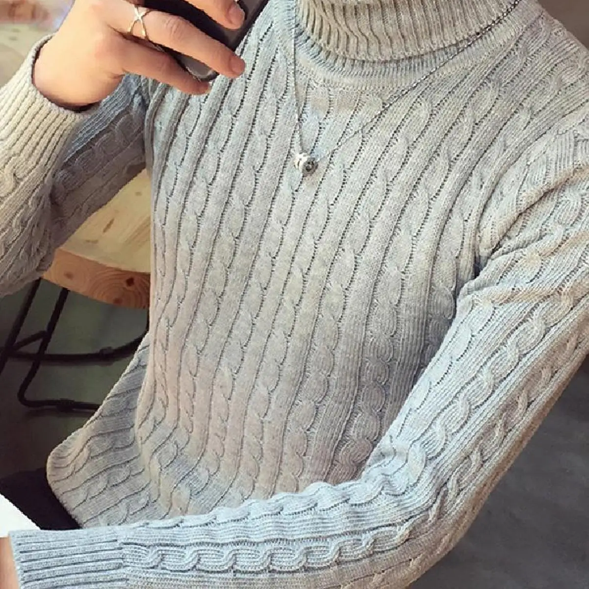 

Мужской трикотаж с высоким воротником, модный облегающий осенне-зимний свитер, корейский базовый слой с цветочной вышивкой, длинный...