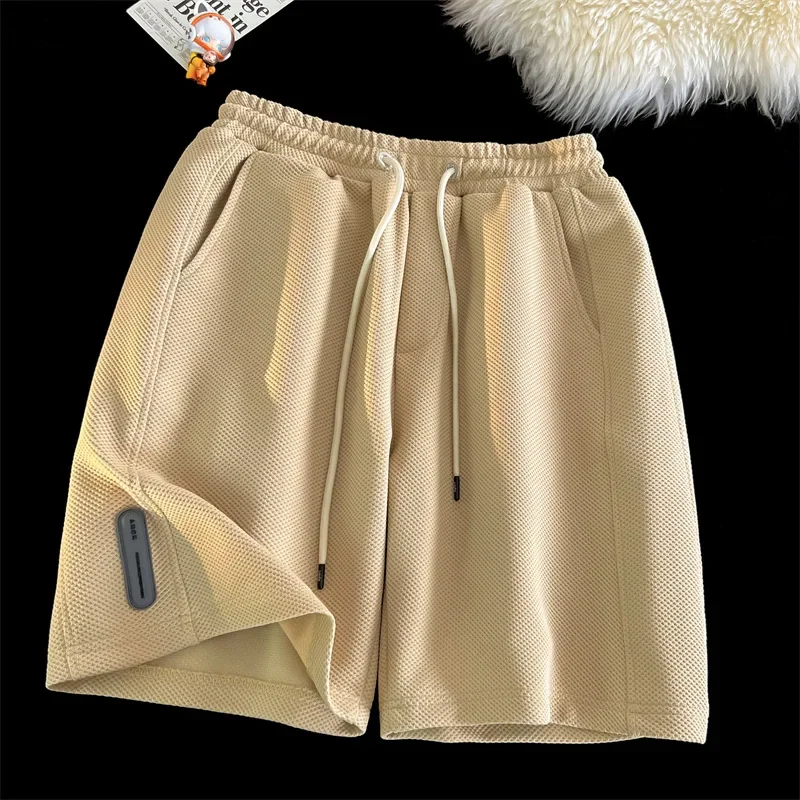 

Pop Summer Men'S Sports Shorts Solid Color Straight Pattern Loose Type Elastic Waist Drawstring Casual Shorts Jogging Pants