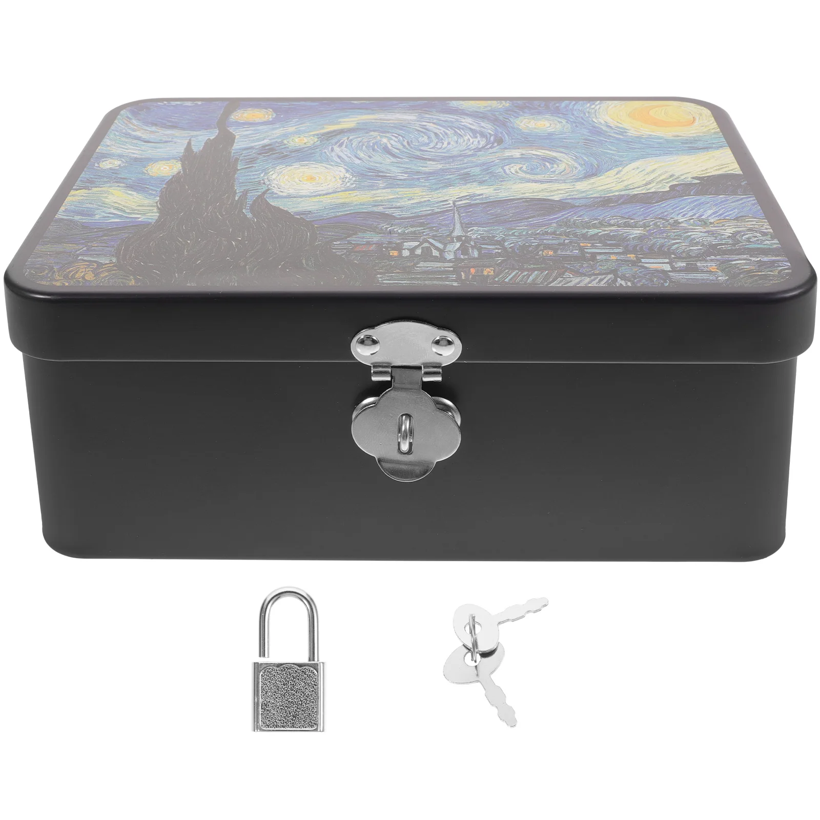 

Souvenir Storage Tin Box with Lock Jewelry Boxes Decorative Keepsake Case Tinplate Display