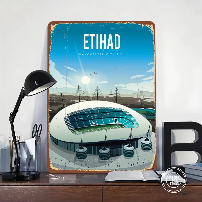 Etihad Stadium Poster Customized Vintage Metal Signs Wall Art Retro Tin Plaque for Mancave Room Decoration Garage Decorations