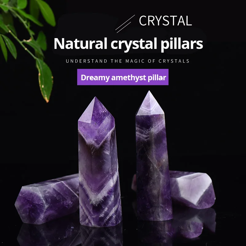 Natural Fantasy Quartz Hexagonal Wand Dream Amethyst Crystal Column Healing Stone Energy Purple Crystal Office Desk Decoration