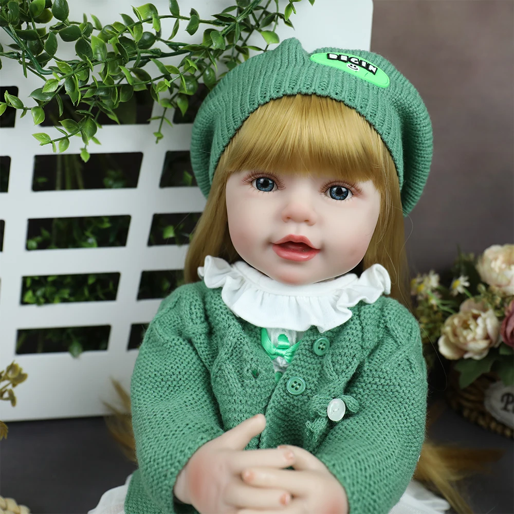 55CM Corpo in vinile pieno di silicone Reborn Doll Elaine con capelli lunghi ricci Pelle 3D realistica Vene visibili Regalo di Natale per ragazza