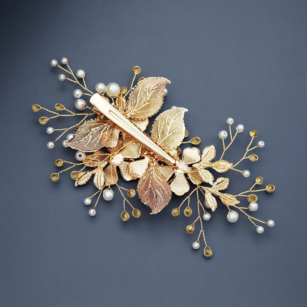 Flower Bridal Wedding Hair Jewelry Rhinestone Gold Color Hair Clips for Women Accessories Hair Pins Bride Headpiece Gifts