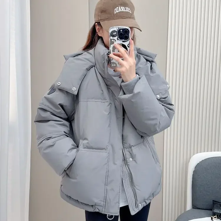 Winter New Women's Down Coat Medium Long Hooded Loose Design Fashion White Duck Jacket for Thick Warm F189