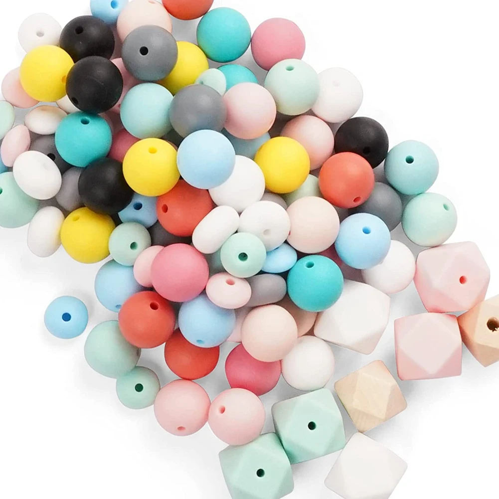 100 Pcs 15mm Silicone Beads Round Shape Polygonal Silicone Beads Silicone Accessory Kit for DIY Keychain Making Bracelet