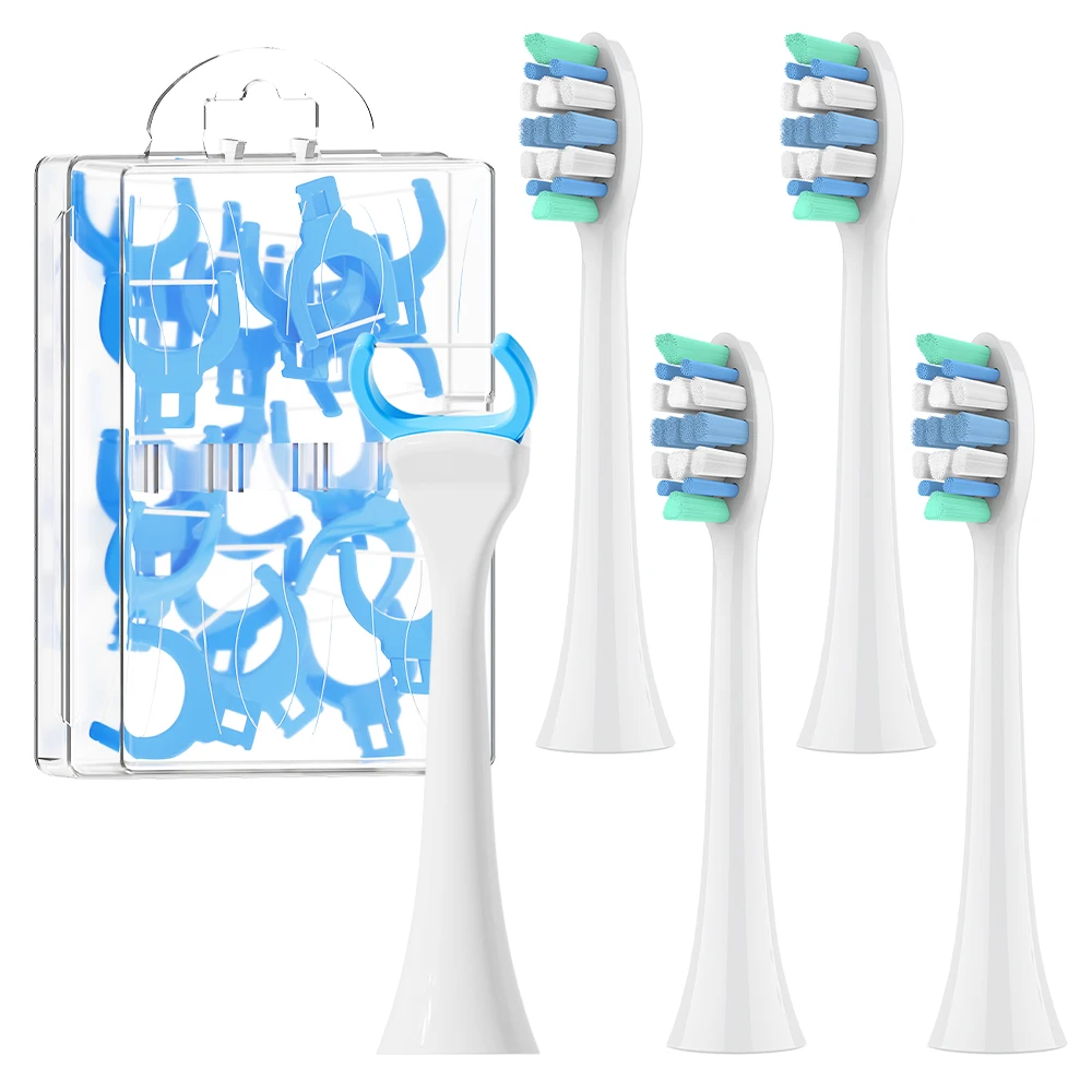 4 cabezales de cepillo de repuesto y 20 cabezales de cepillo de dientes con hilo dental compatibles con el cepillo de dientes eléctrico Philips Sonicare, para 4100/1100/5300