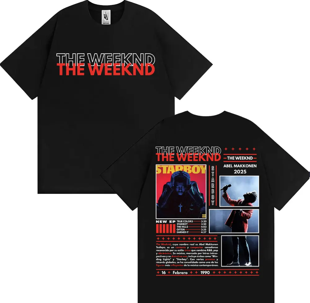 Camisetas gráficas del rapero The Weeknd Abel Makkonen Album Tour 2025, ropa para hombre, moda Y2k, ropa informal estilo Hip Hop, camiseta de gran tamaño