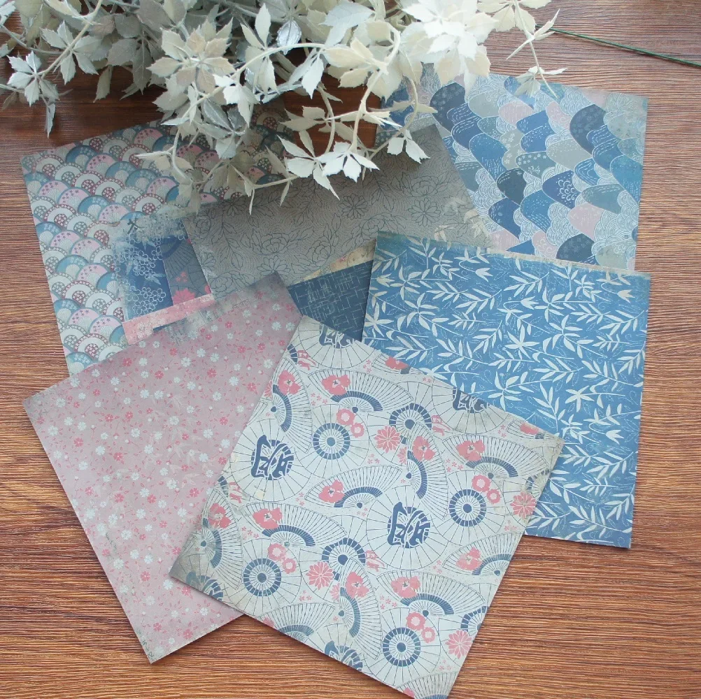 

24 Sheets DIY 12 Style 15.2*15.2cm Blue Sea Wave Fish Bamboo Theme Craft Paper Scrapbooking Creative Handmade Gift Use