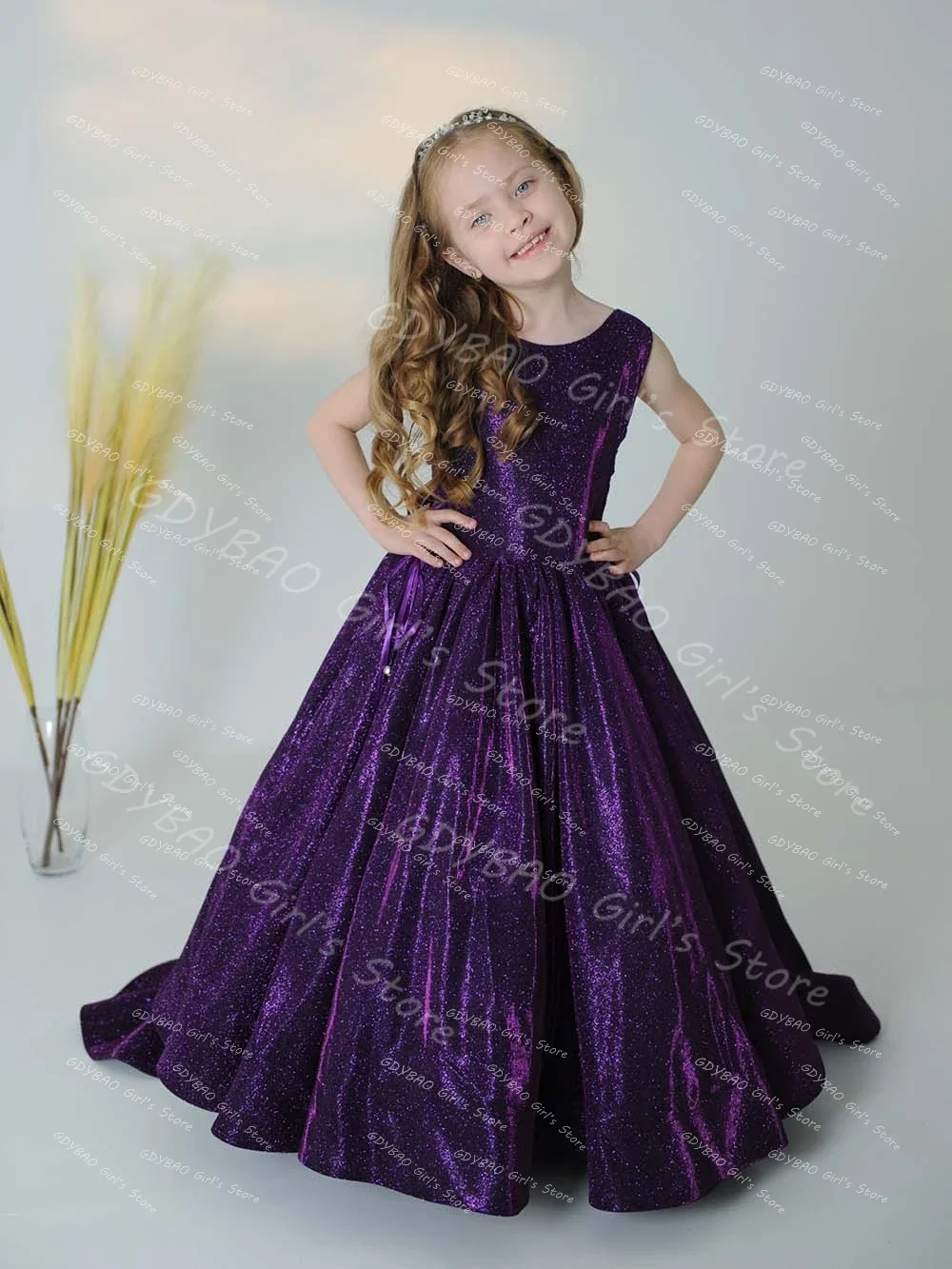 Purple Pageant Dress for Girls Brush Train Backless Princess Flower Girl Dress Children's Clothing Custom Made Birthday Gowns