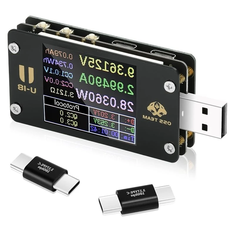 RABIT AS59USB-C Testers Multi-Function Voltage And Current Meter 1.77-Inch Display USB Multimeter DC 4-25V 6.5A USB-C Power