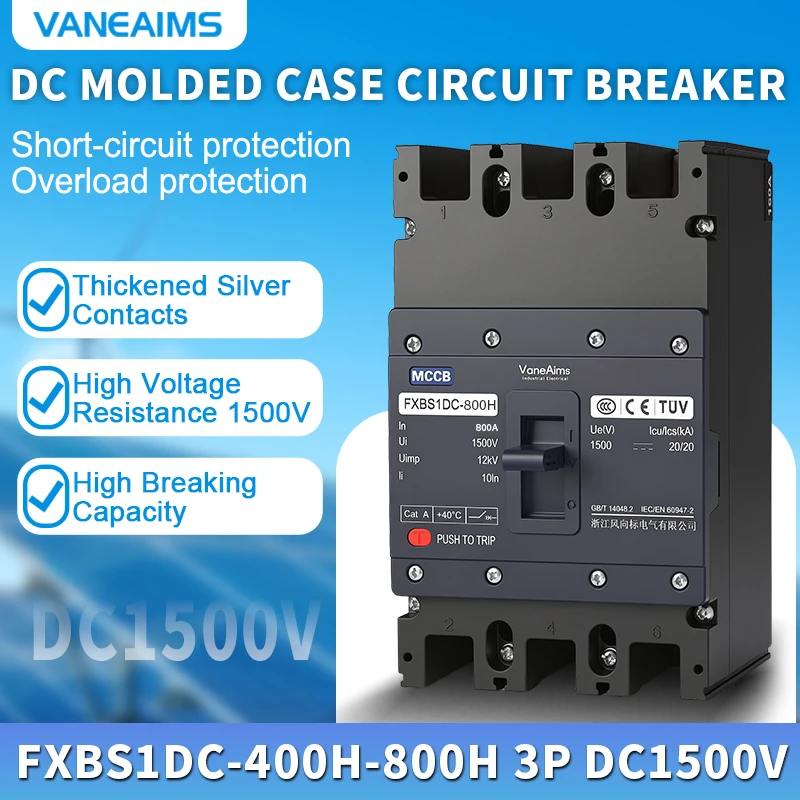 3P DC 1500V MCCB Leitungsschutzschalter 400A 630A 800A Schutzschalter Überlastschutzschalter Solar PV Photovoltaik