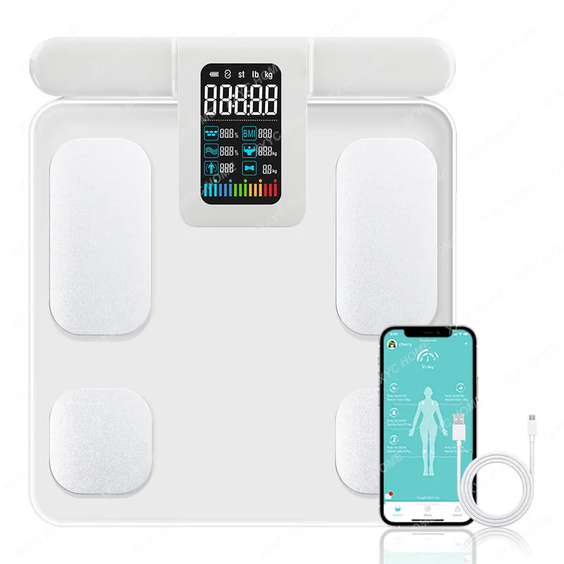 Professional eight-electrode body fat scale, intelligent fat analyzer color screen 180KG Bluetooth scale