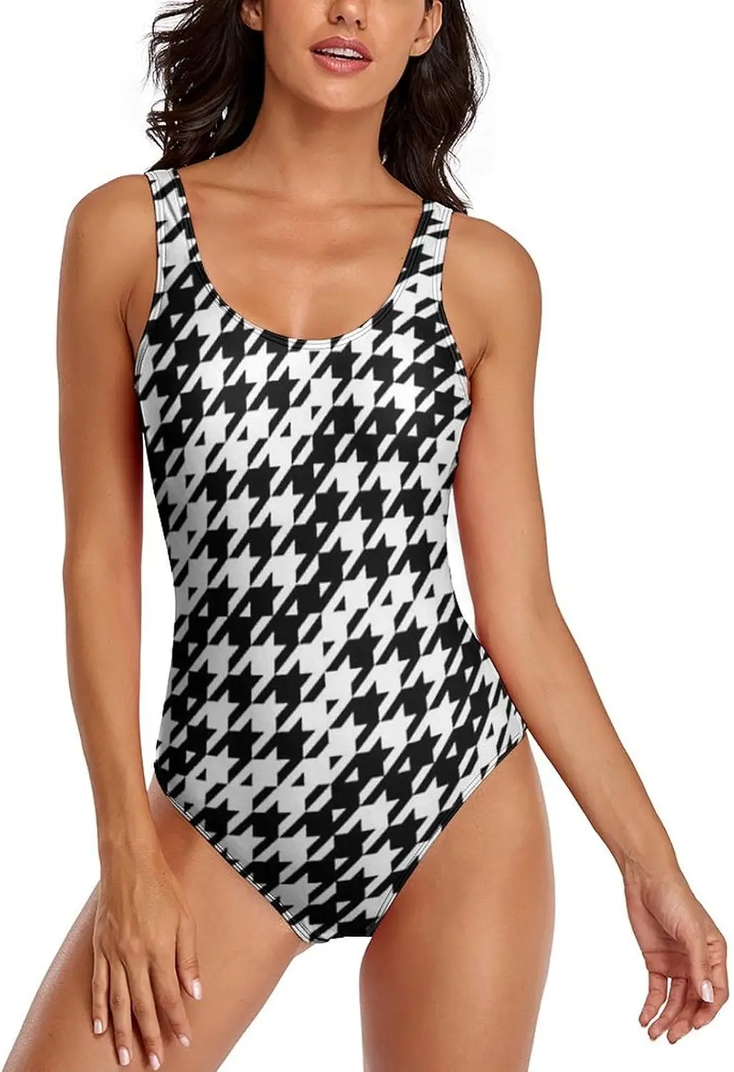

Luxy Trio Hound-stooth Colors Women's One Piece Swimsuits Athletic Training Swimwear Bathing Suits