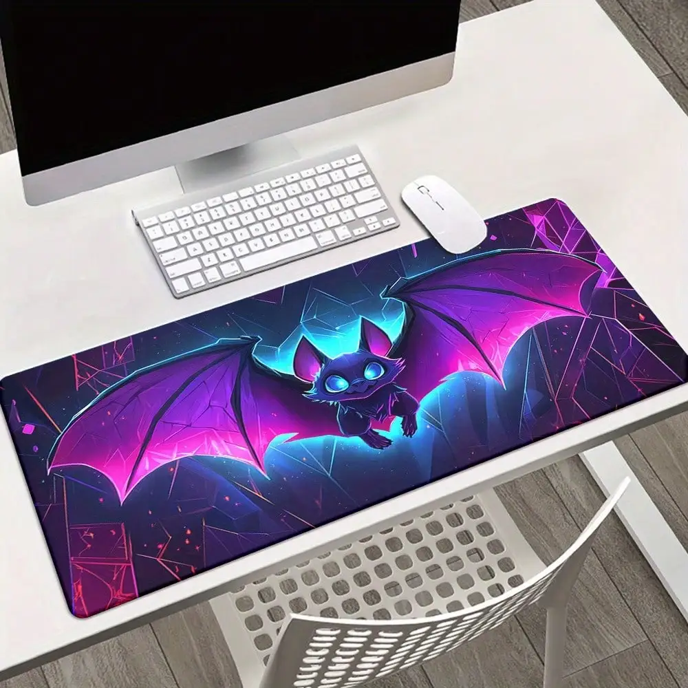 1pc Cute Tech Bat Gaming Mouse Pad - Vibrant Neon Colors, Waterproof, Anti-Slip Rubber Desk Mat For PC & Laptop, Durable Office Accessory With Bat Design