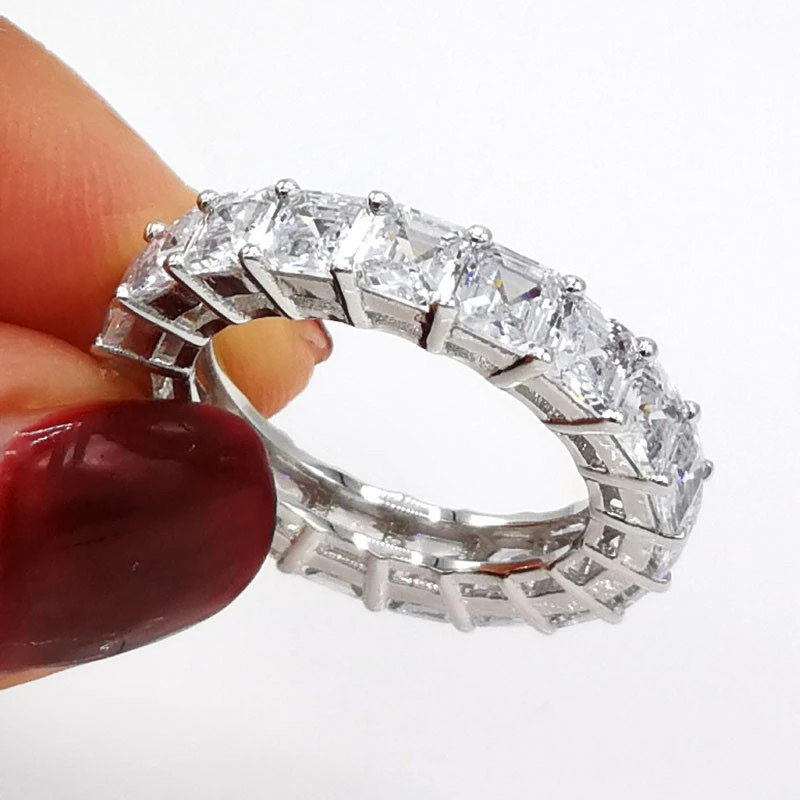 Eternal 925 SILVER PAVE Asscher cut FULL SQUARE Simulated Diamond ETERNITY BAND ENGAGEMENT WEDDING Rings Jewelry
