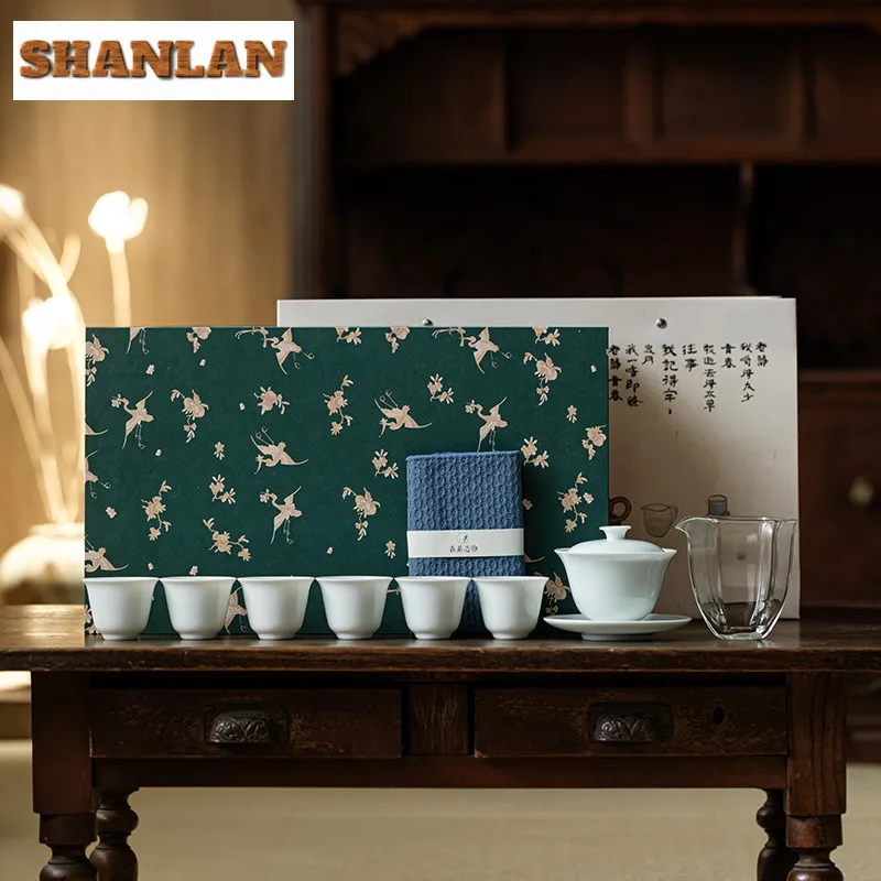 

Чайный сервиз Misty Blue, полный набор, антикварный набор для чайной церемонии Gaiwan, домашний чайник для замачивания чая и набор чайных чашек, коллекция ча, подарок