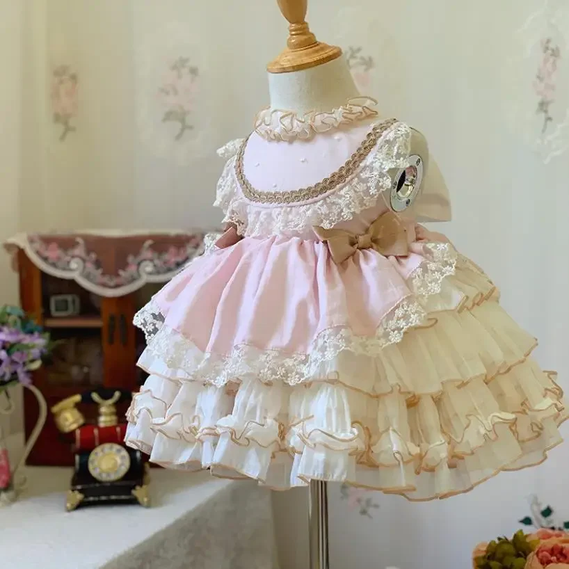 24M-12T Spanish Vintage Lolita Baby Ball Gown Lace Mesh Birthday Party Easter Princess Dresses For Girls A1035