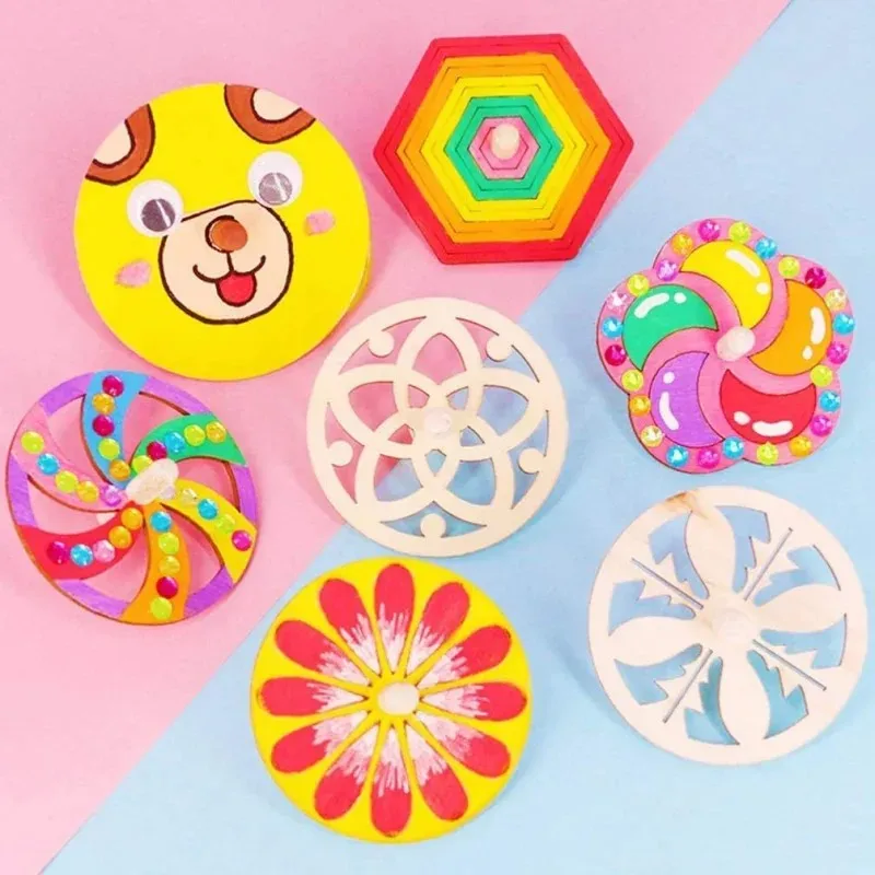 a top quality, wooden spinning tops wooden gyroscopes rainbow spin tops toy for games party favors birthday gifts