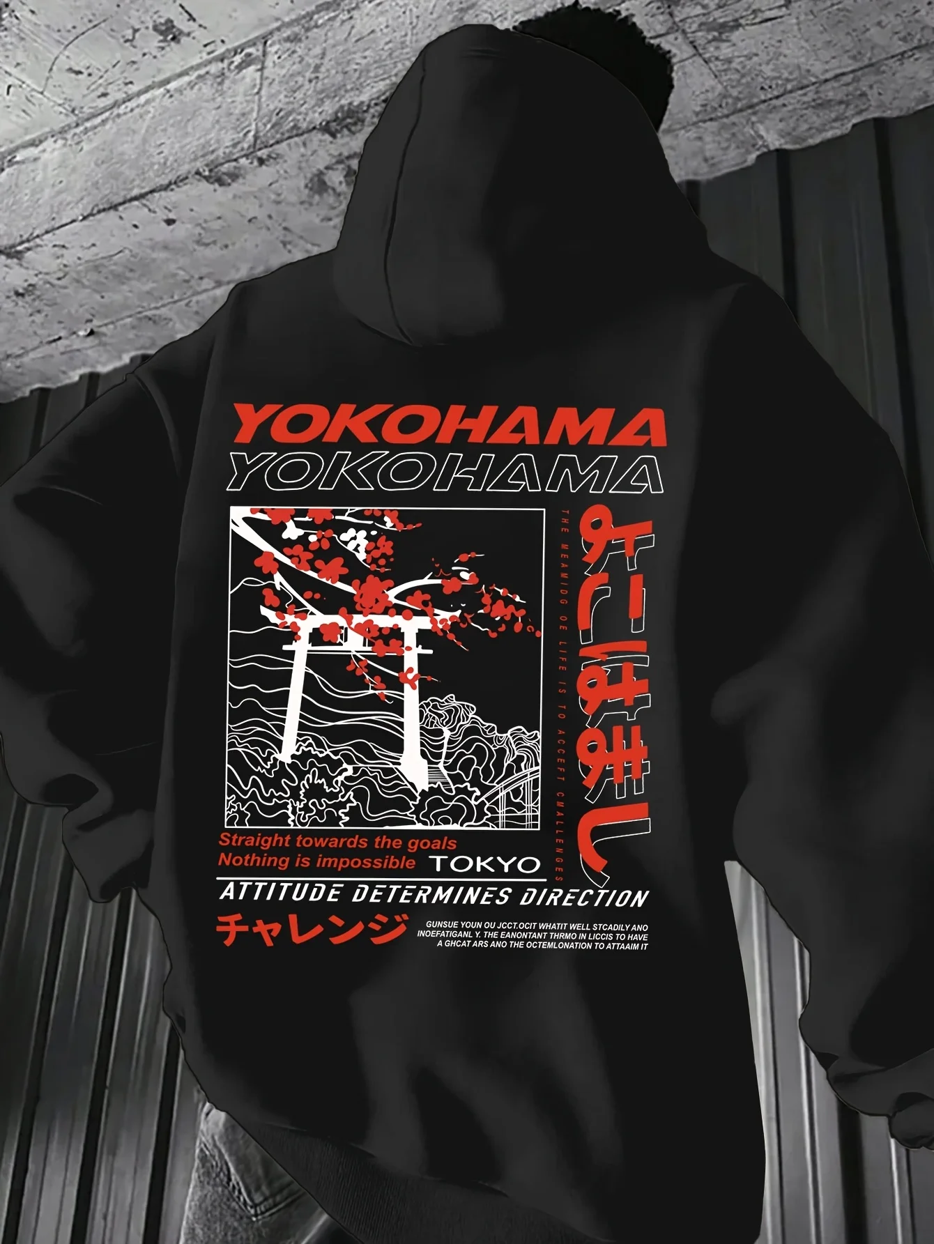 Men's autumn and winter casual fashion loose Tokyo pattern printed long sleeved hooded sweatshirt warm pullover