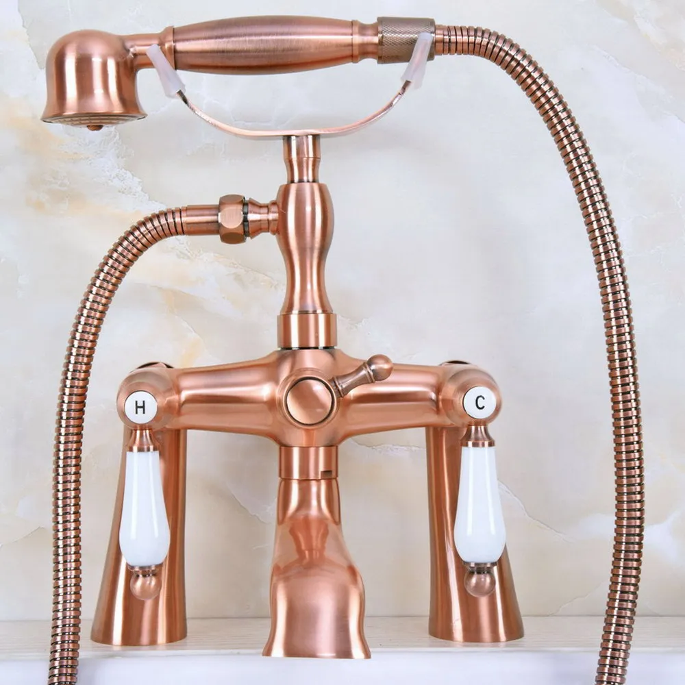 

Antique Red Copper Brass Clawfoot Bath Tub Faucet with Handshower - Deck Mount ana173