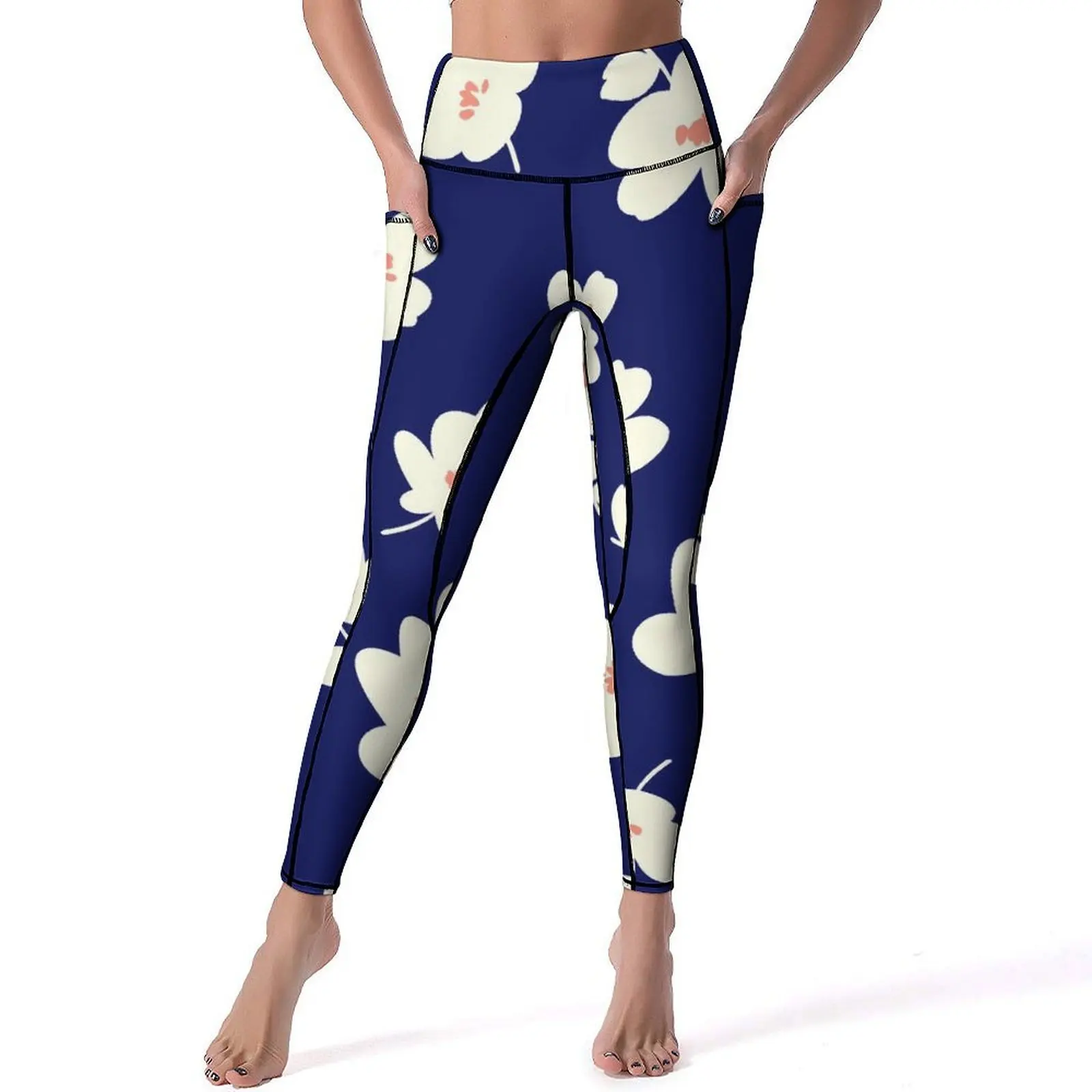 White Daisies Print Leggings Abstract Flower Push Up Yoga Pants Sexy Stretch Yoga Legging Women Pattern Workout Sport Pants