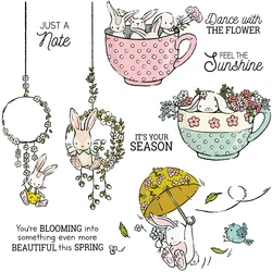 Mangocraft Little Rabbits And Floral Mugs Cutting Dies Clear Stamp DIY Scrapbooking Metal Dies Silicone Stamp For Cards Albums