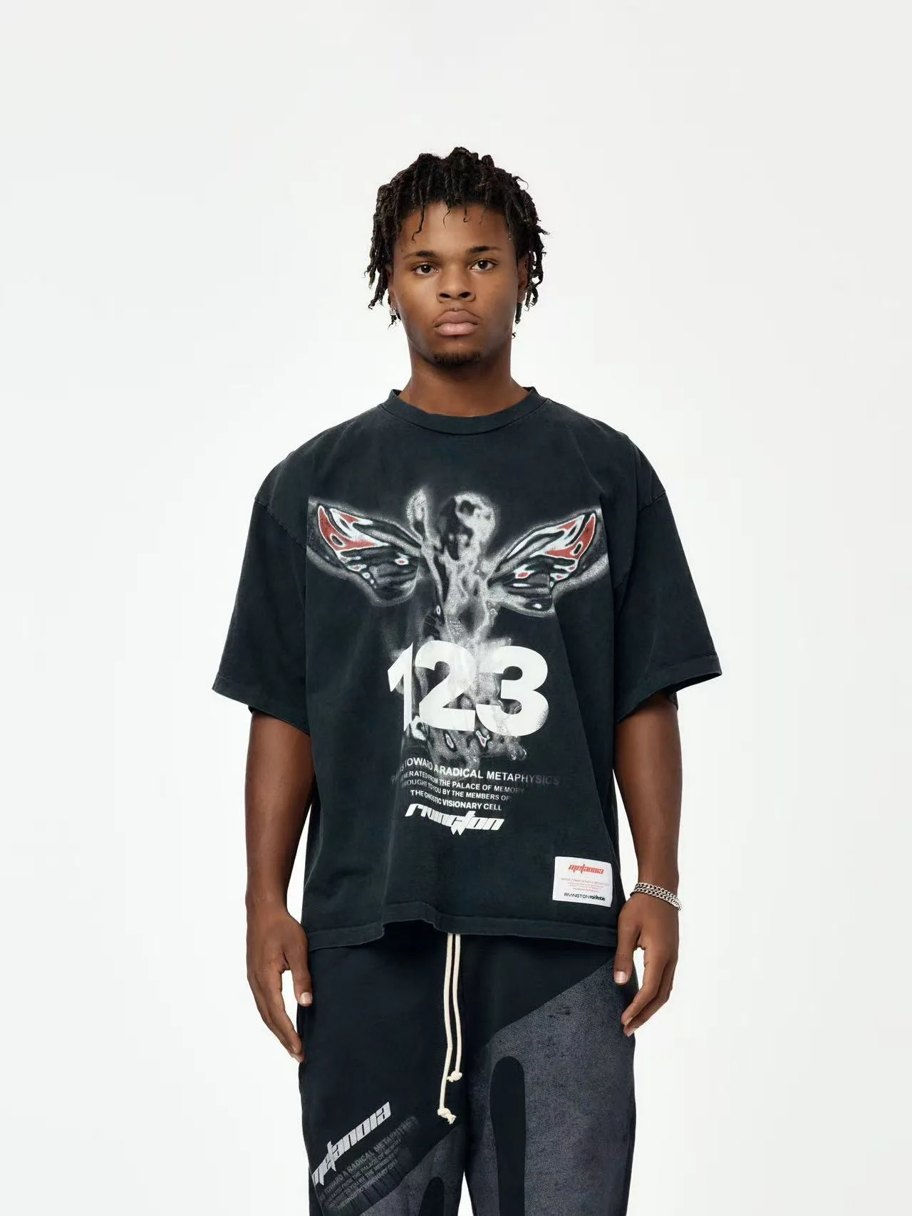 

RRR23 SS26 CVA Print Pattern Vintage Wa ort Sve T-irt Loose Fit Cotton round Ne Casual Sle for Men And Women