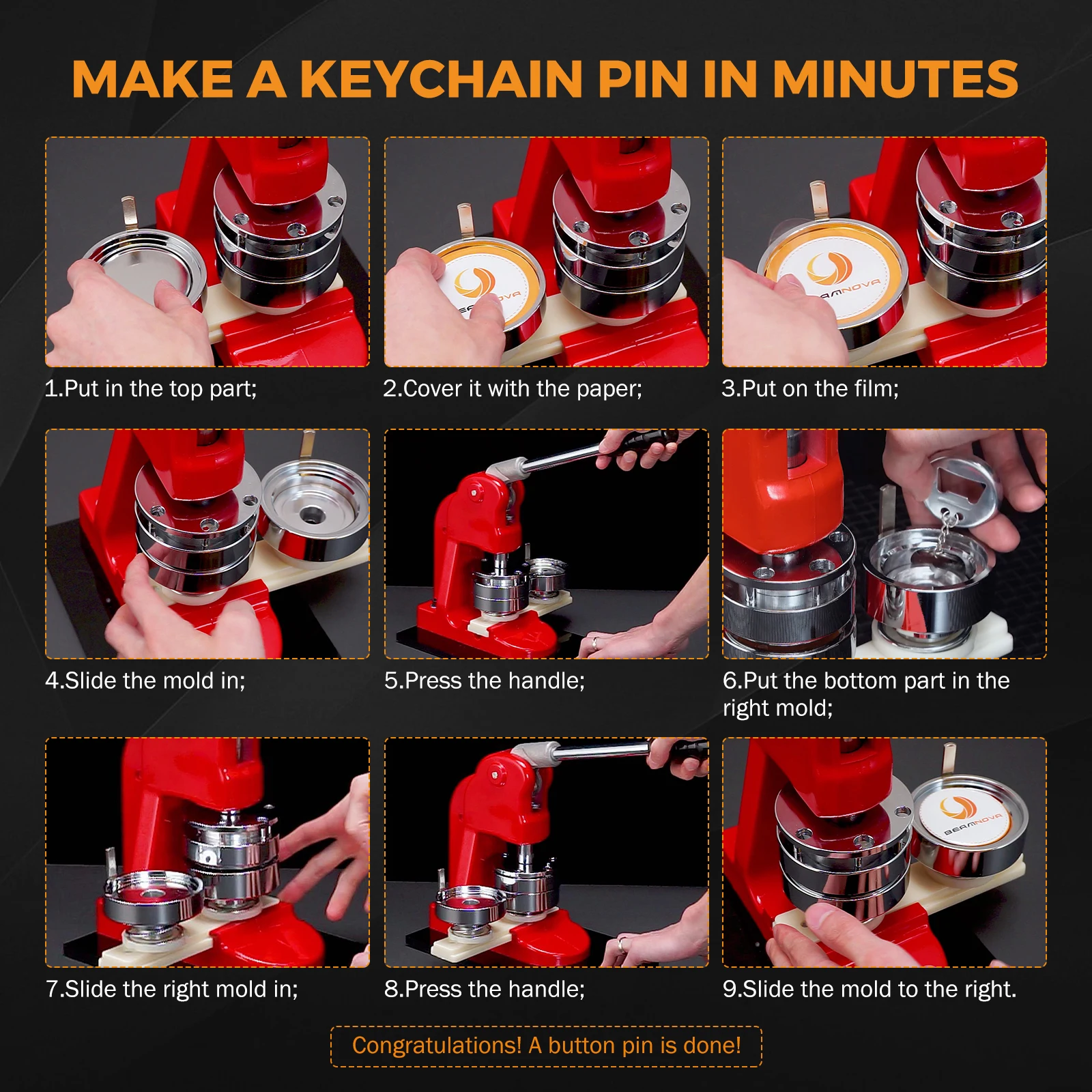 Imagem -06 - Button Maker Machine For Pro Badge Keychain Bottle Opener Base de Abastecimento Peças Materiais 100 Conjuntos 44 mm