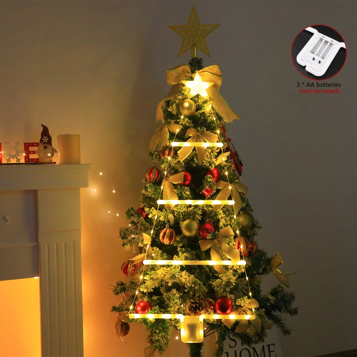 

36,61-дюймовые теплые белые и красочные треугольные елочные лестницы, на батарейках, идеальный рождественский декор