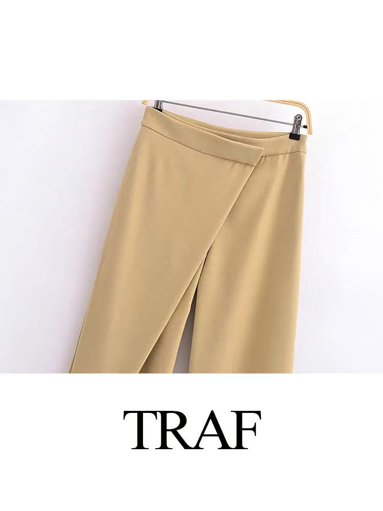 TRAF Women\'s Fashion Trend Elegant Loose Wide Leg Pants Casual Vintage Zipper Female Trousers Wild High Street Long Pant