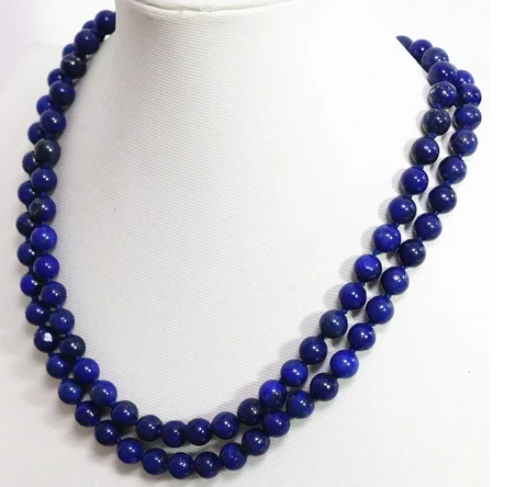 

Newly blue lapis lazuli stone round egyptian natural beads 8mm elegant long chain fashoin necklace jewelry 35inch