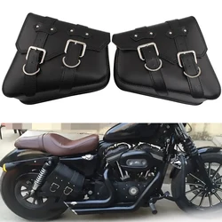 Black Universal Motorcycle Storage Side Saddle Bags PU Leather Swing Arm Tool Bag For Harley Sportster XL883 1200