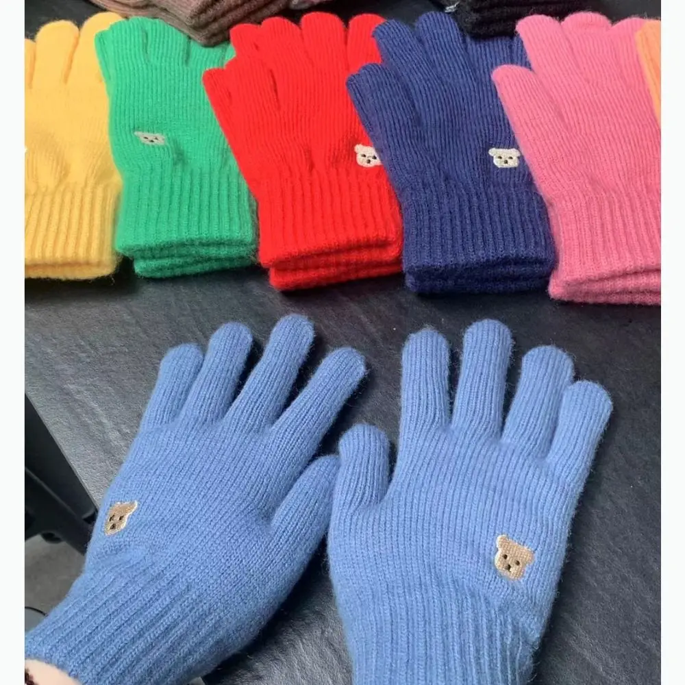 New Warm Winter Knitted Gloves Bear Windproof Touch Screen Gloves Solid Color Cycling Gloves Women