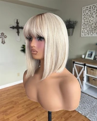 Futura Short Bob Wig Ombre Blonde Highlights Ash Colored Lace Frontal Wig synthetic Mixed with 5% Human Hair Wig Short Women Wig