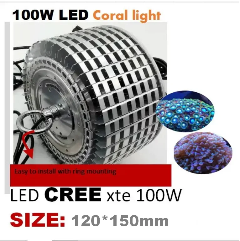 LED Aquarium Lighting Full Spectrum, 100W, CREE Bulb, Marine Coral, SPS, LPS, Reef Tank, Blue, White, Customize Color with EU Pl