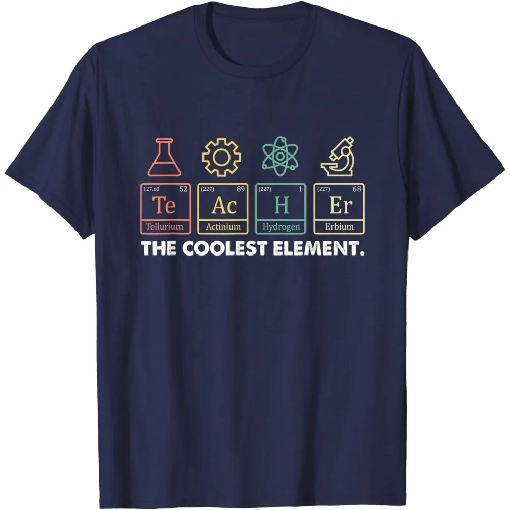 Vintage The Coolest Element Periodic Table Chemist Teacher T-Shirt Men Large Size Casual T Shirts Short Sleeve Tees Tops