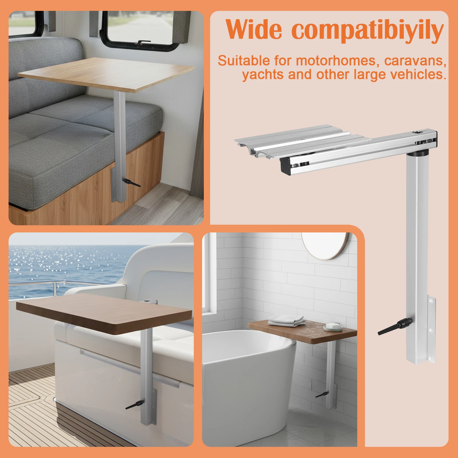 

Aluminum Alloy Removable RV Table Leg 360 Degree Rotation Height Adjustable RV Table Leg Bracket Folding Table Leg