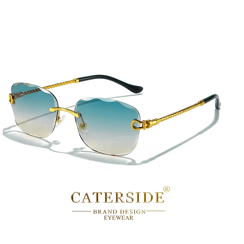 CATERSIDE Retro Mode Sonnenbrille für Damen und Herren Markendesigner Randlose Verlaufsgläser Sonnenbrillen mit Schneidegläsern Damen-Brillen – Detail 16
