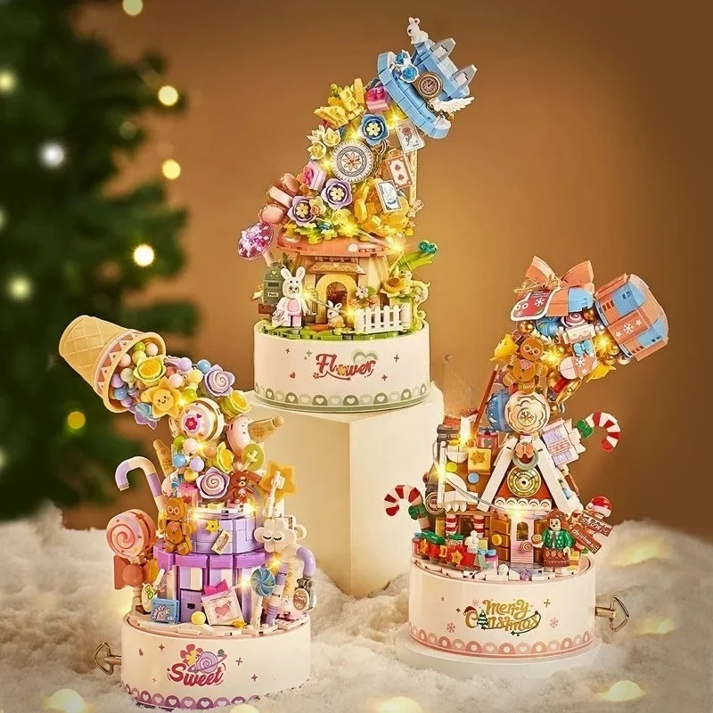 

loz 1957building blocks stereo music box assembly toy light music box display gift