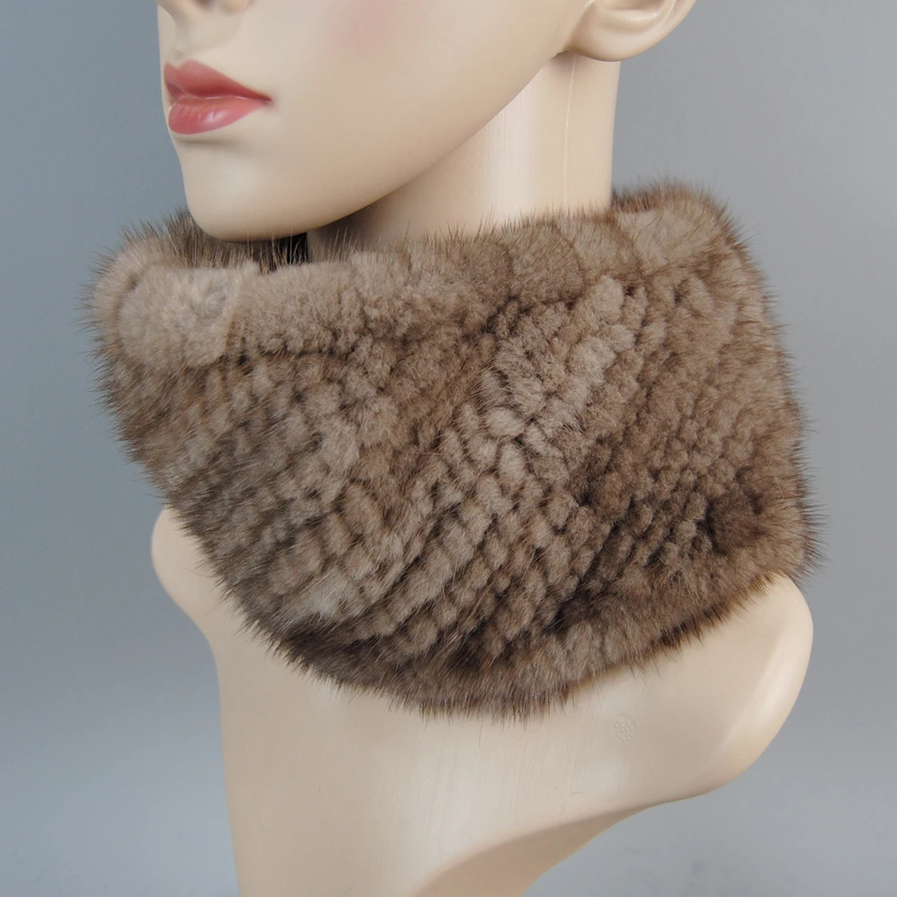 Winter Knitted Warmer Lady Genuine Ring Bandana Girl Good Elastic scarves Natural Mink Fur HeadBands Winter collars and scarves